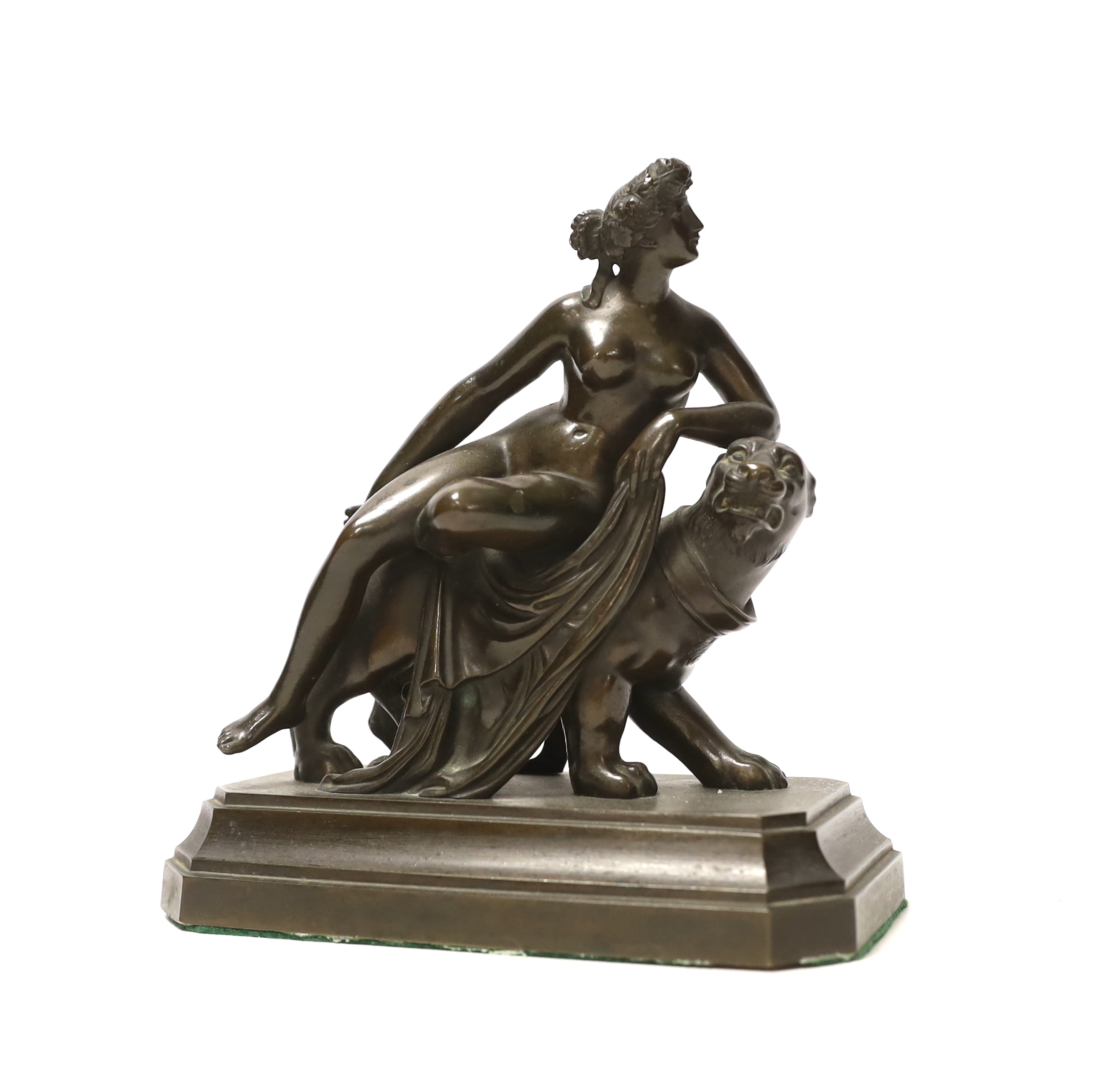 After Johann Heinrich von Dannecker (1758-1841), a bronze group of Ariadne seated on a panther, 17cm